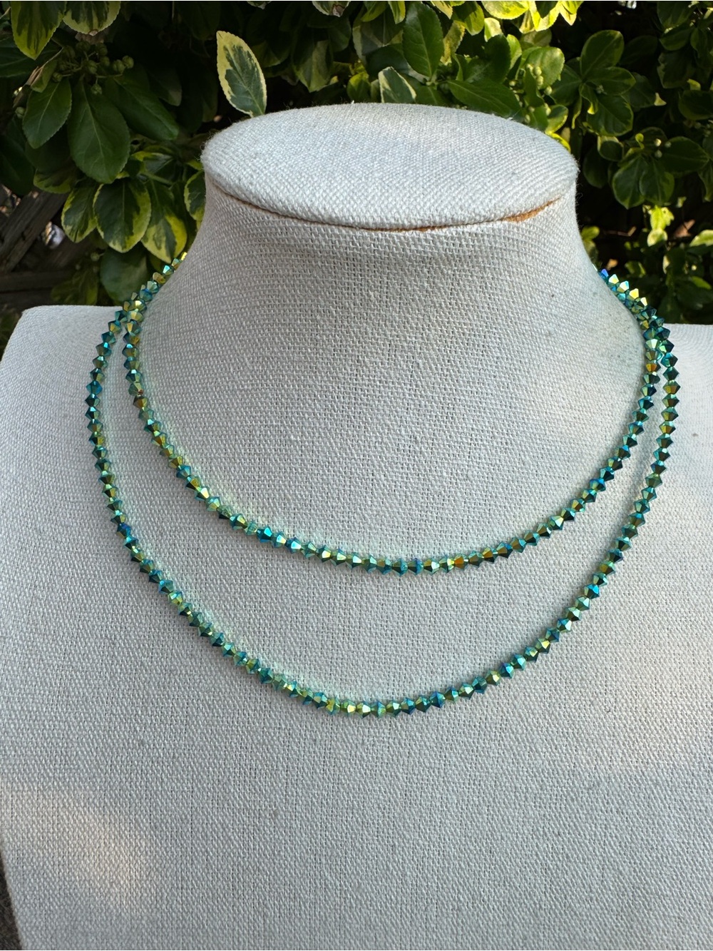 Green Crystal Beaded Double Strand Necklace Mermaid Fairy Core Y2K Nostalgia - Picture 3 of 11